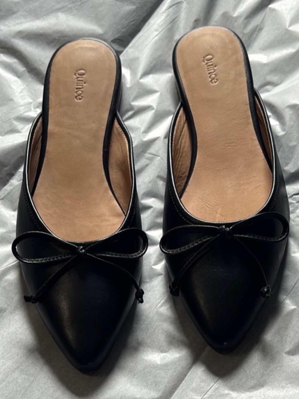 Quince Women's Black Leather Bow Mules, Size7 QUI-25